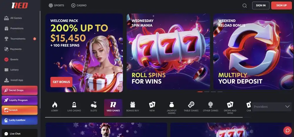 1Red Casino Interface Overview