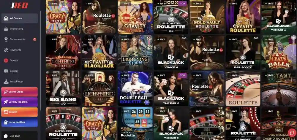 1Red Casino Live Dealer Tables