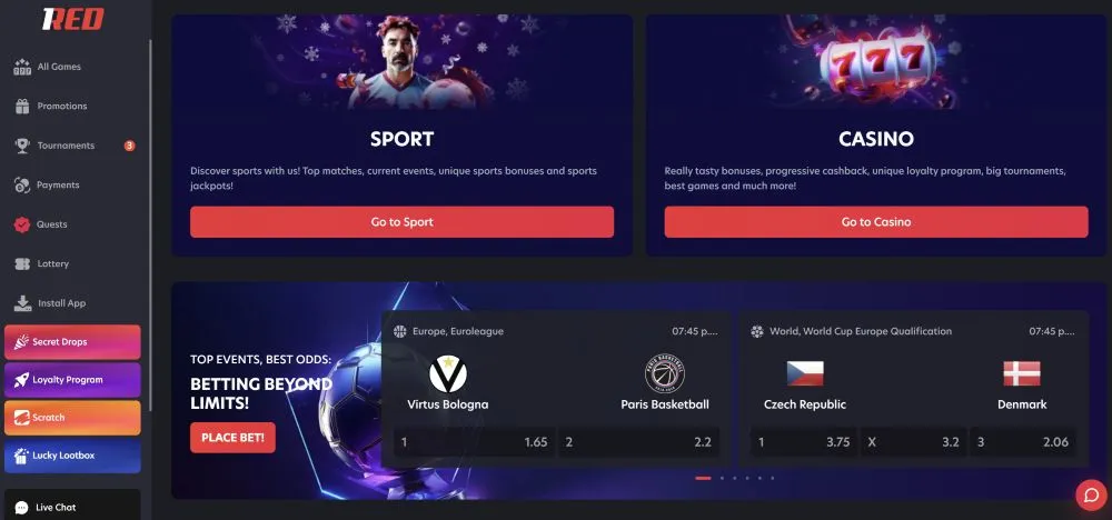 1Red Casino Daily Cashback Program