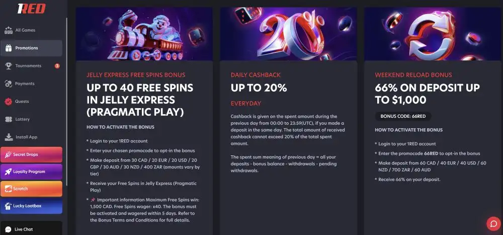 1Red Casino Leaderboard Tournaments