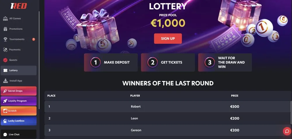1Red Casino Mobile Web App PWA