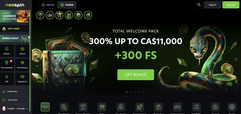Neospin Casino Interface Overview