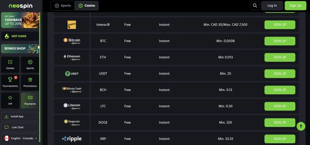 Neospin Casino Megaways and High Volatility Slots