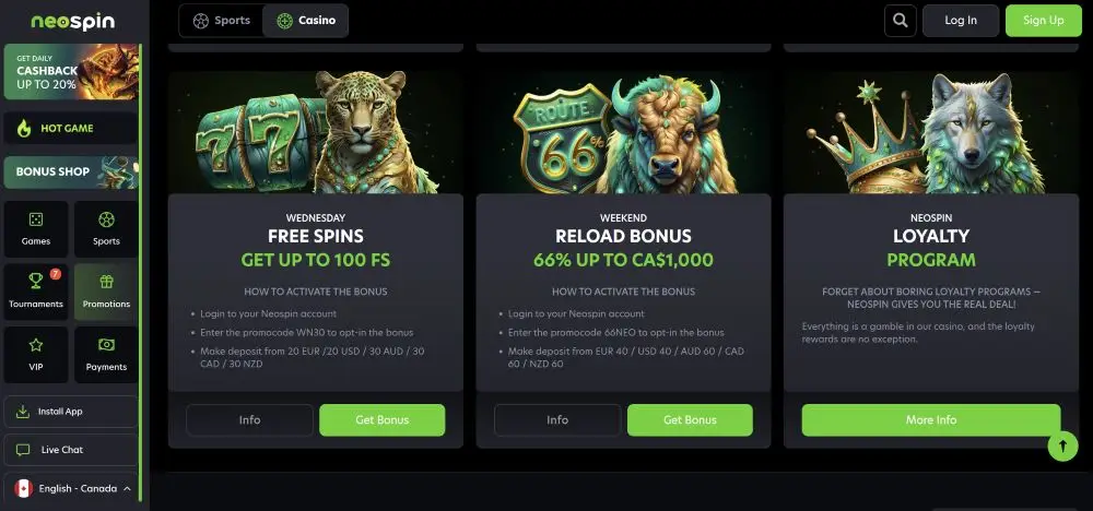 Neospin Casino Mobile PWA App