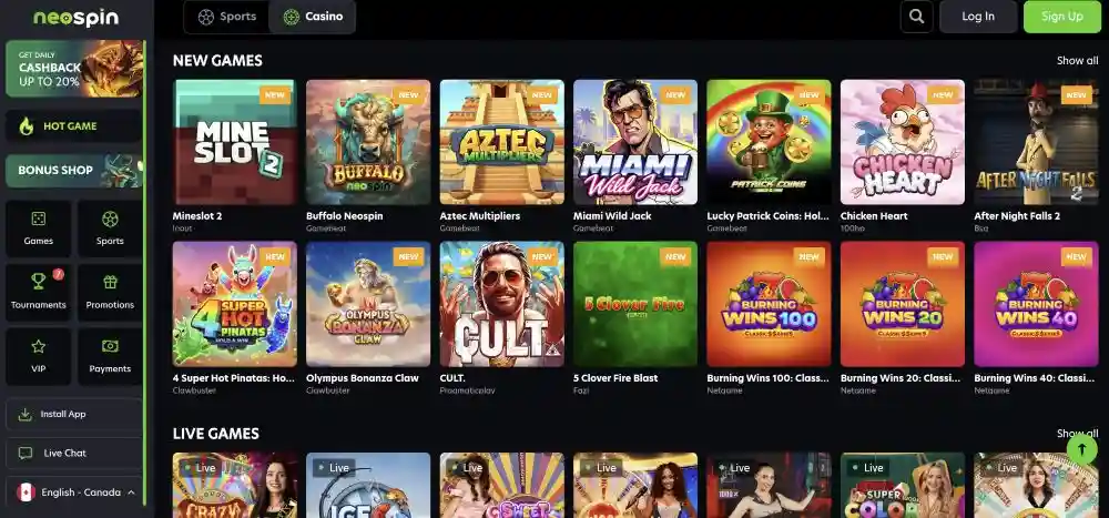 Neospin Casino Games Lobby