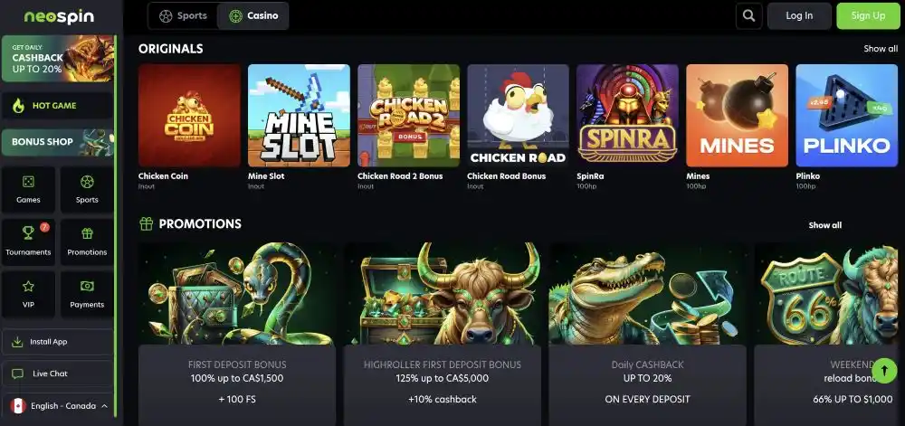 Neospin Casino Cashier and Banking
