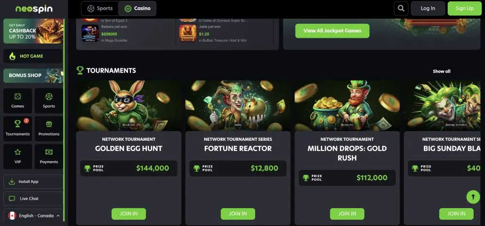Neospin Casino Active Promotions