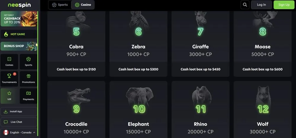 Neospin Casino Mobile Web App PWA