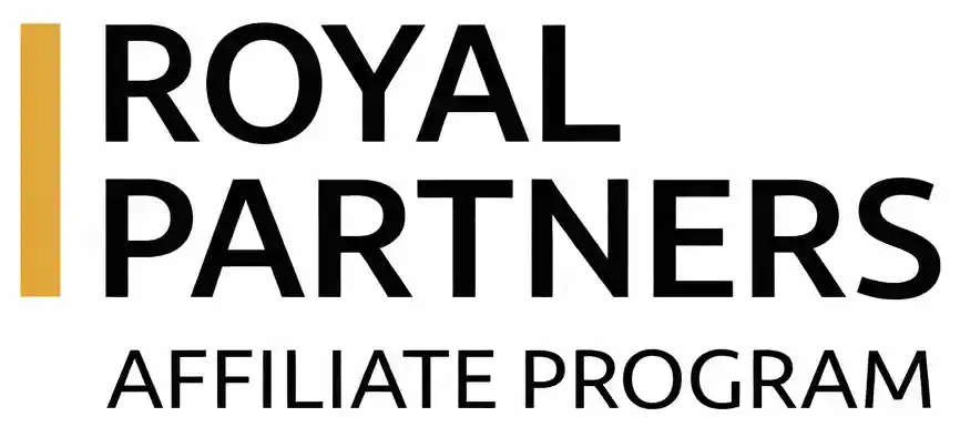 Royal Partners Affiliate Program logo with gold bar on white background.