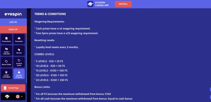 Evospin Casino Customer Support Matrix