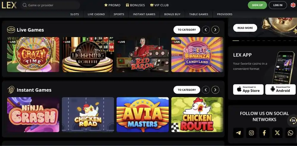 Lex Casino Games Lobby