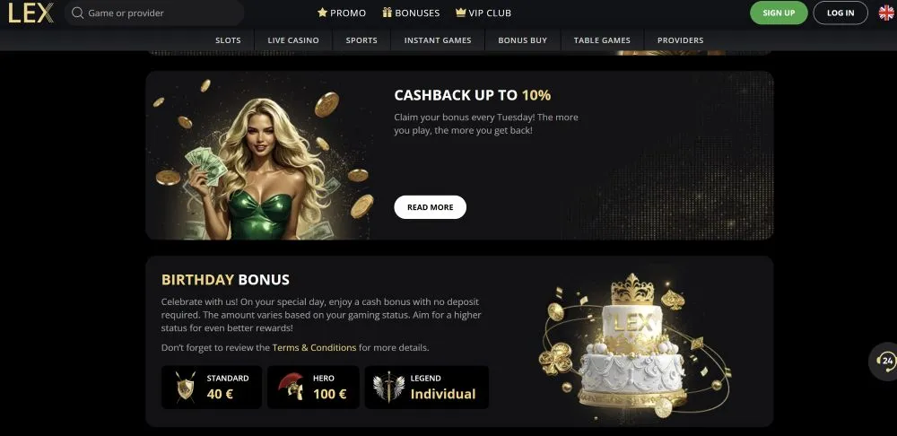 Lex Casino Canadian Interface