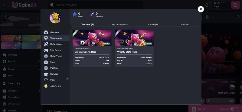Rakebit tournaments and races