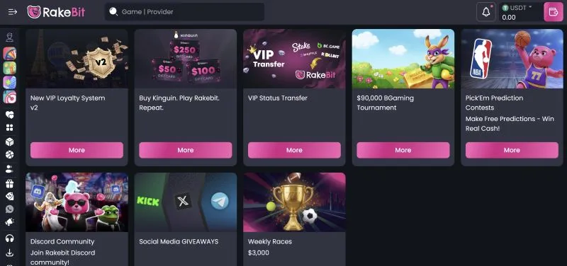 Rakebit active promotions and tournaments