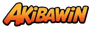 AKIBAWIN logo with orange gradient and black outline on trasparent background.
