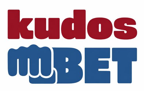 Dark red “kudos” logo with blue fist and “MBET” text on a pure white background.