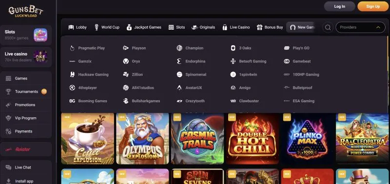 Gunsbet Casino Mobile Web App Gameplay