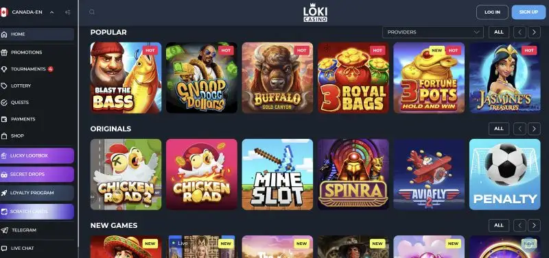 Loki Casino Canada featuring popular slots, original games and new releases for real‑money play.