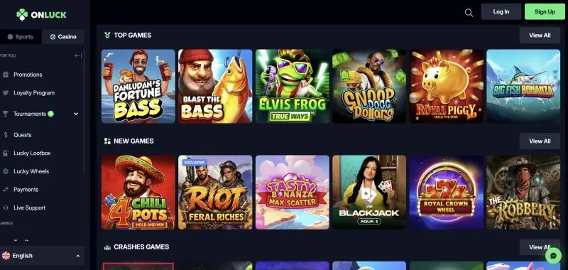 Onluck Casino Navigation and Promotions